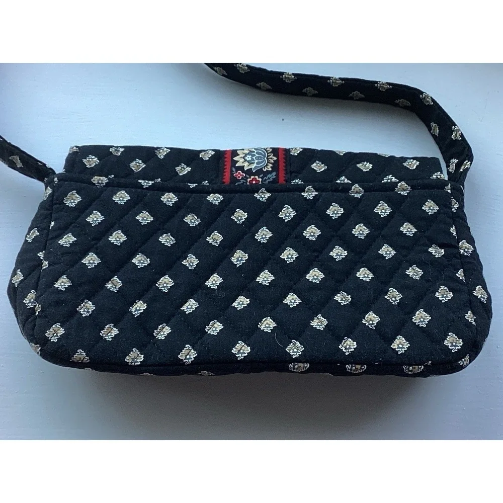 VTG Vera Bradley Jilly Purse Pirouette Pattern Black Quilted Strap 10